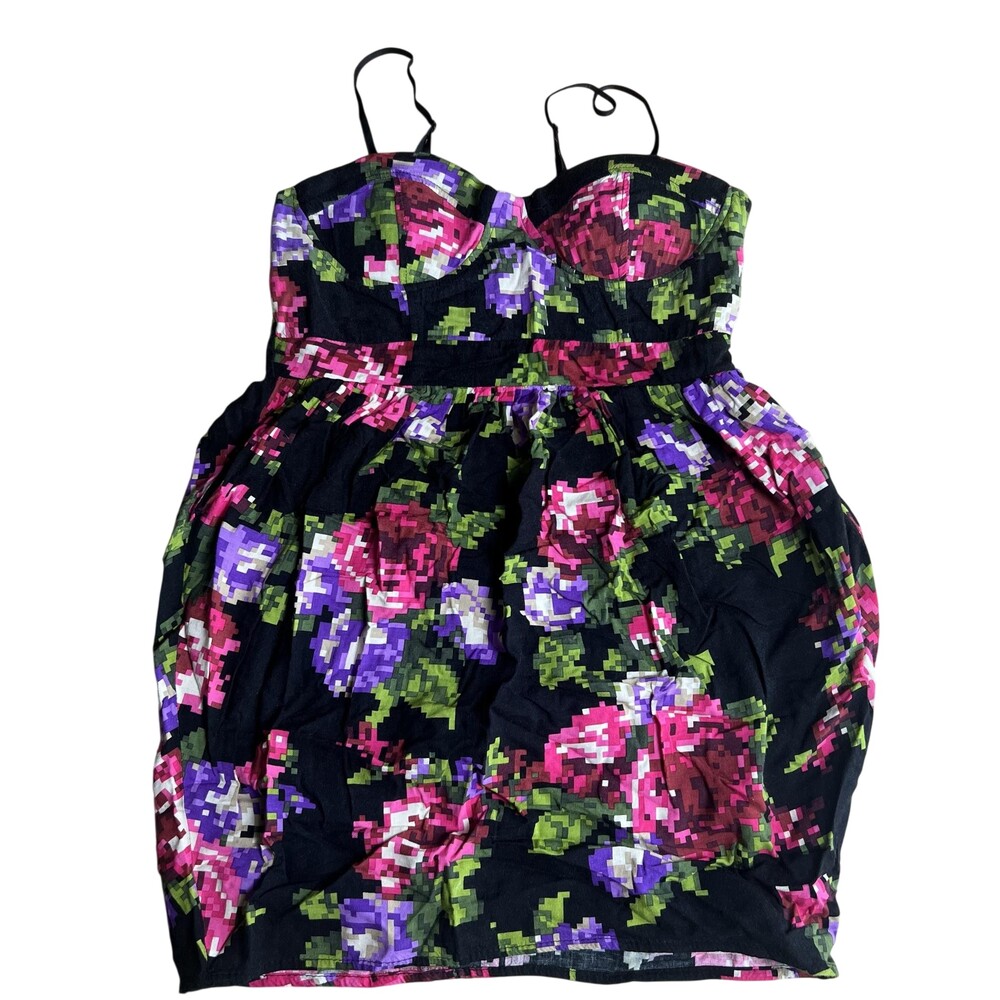 Vintage Wet Seal Tank Womens S Black Floral Camisole Built-In Babydoll Dress